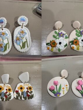 Floral Polymer Clay Earrings - Pastel Flowers